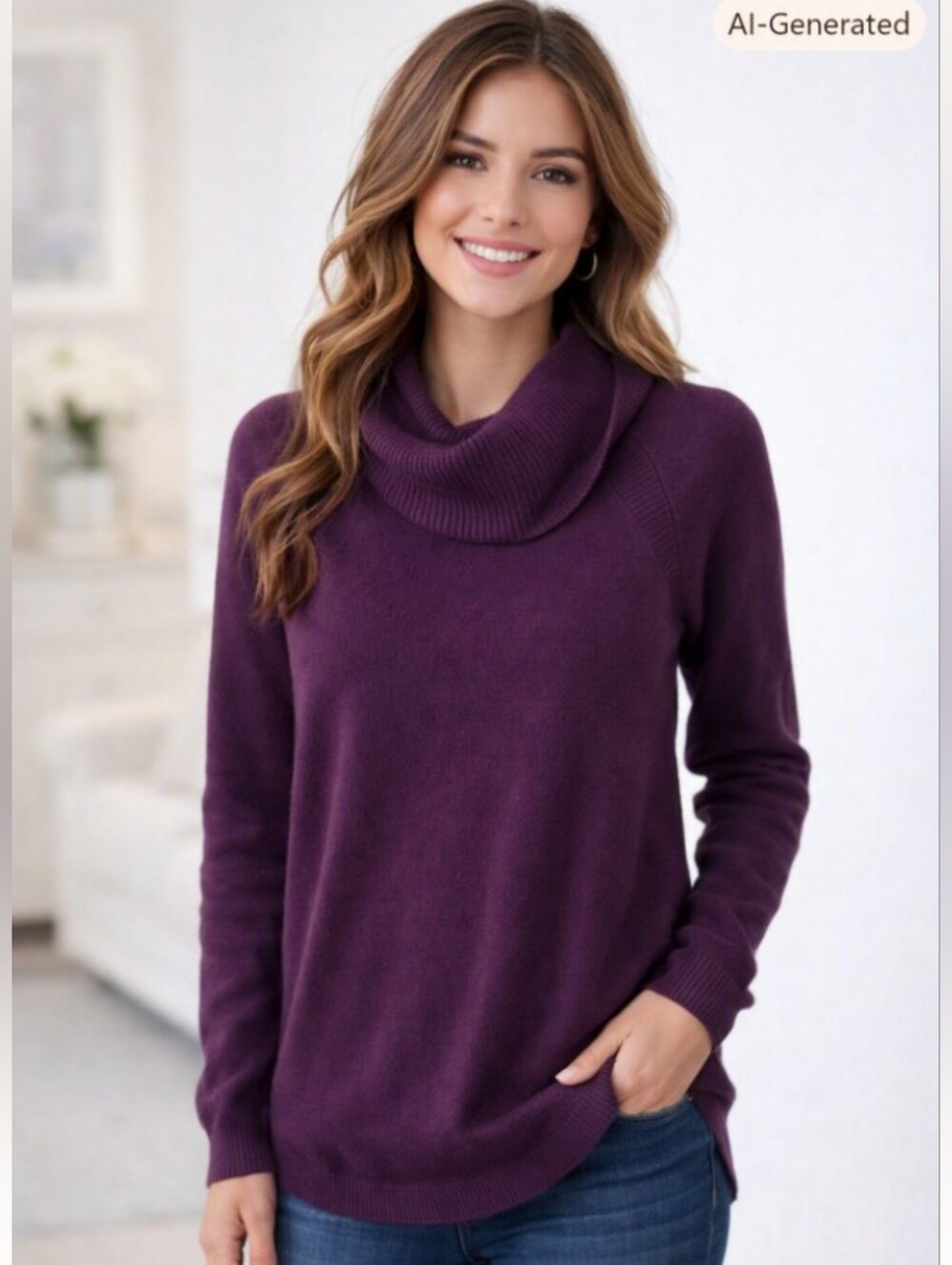 Time & Tru Purple Cowl Neck Sweater – Size Small